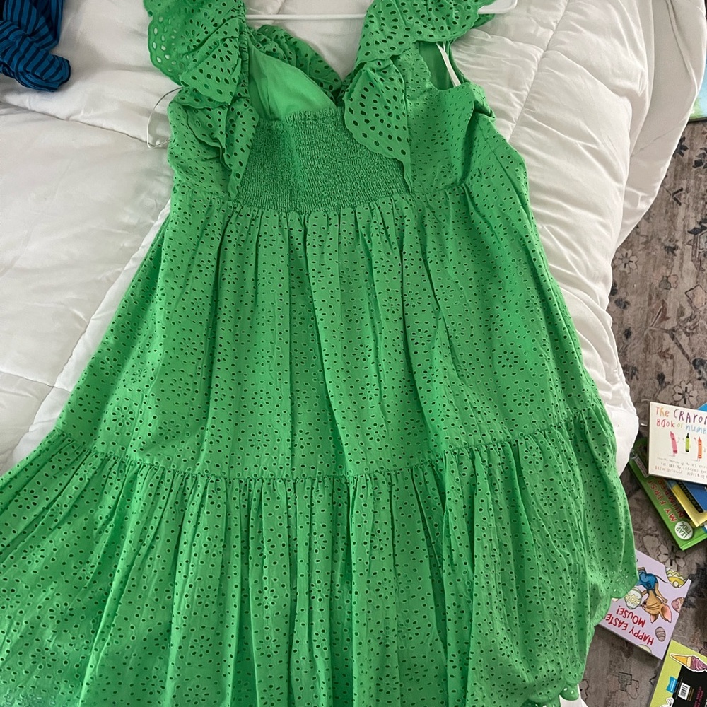 Lilly Pulitzer Bright Green Eyelet Ruffle Midi Dress - Picture 2 of 5
